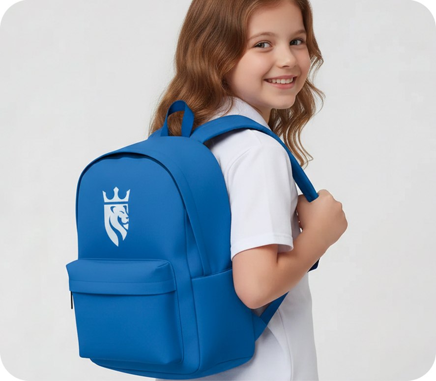 Estudiante con mochila institucional