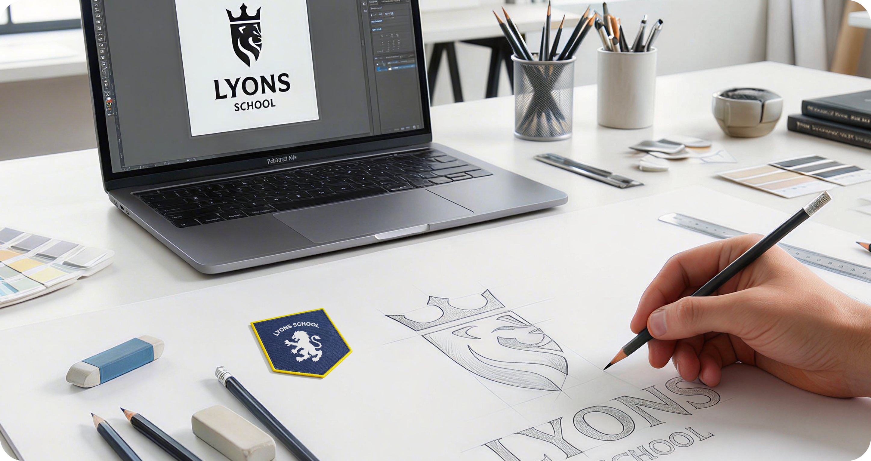 Proceso de diseño del logotipo Lyons School